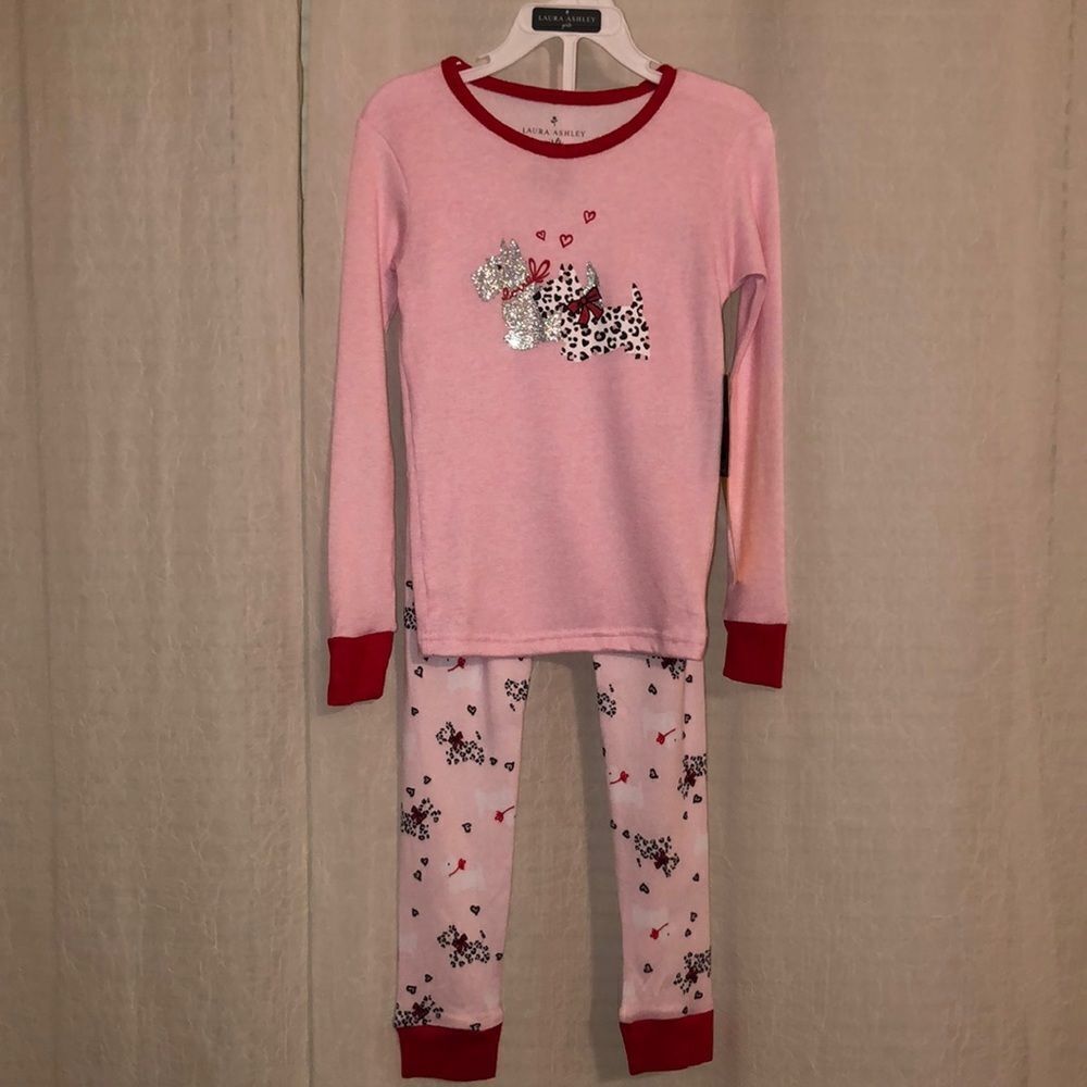 Laura Ashley 5 Pink Sweetheart Girls Pajamas Leopard Silver Metallic Puppies